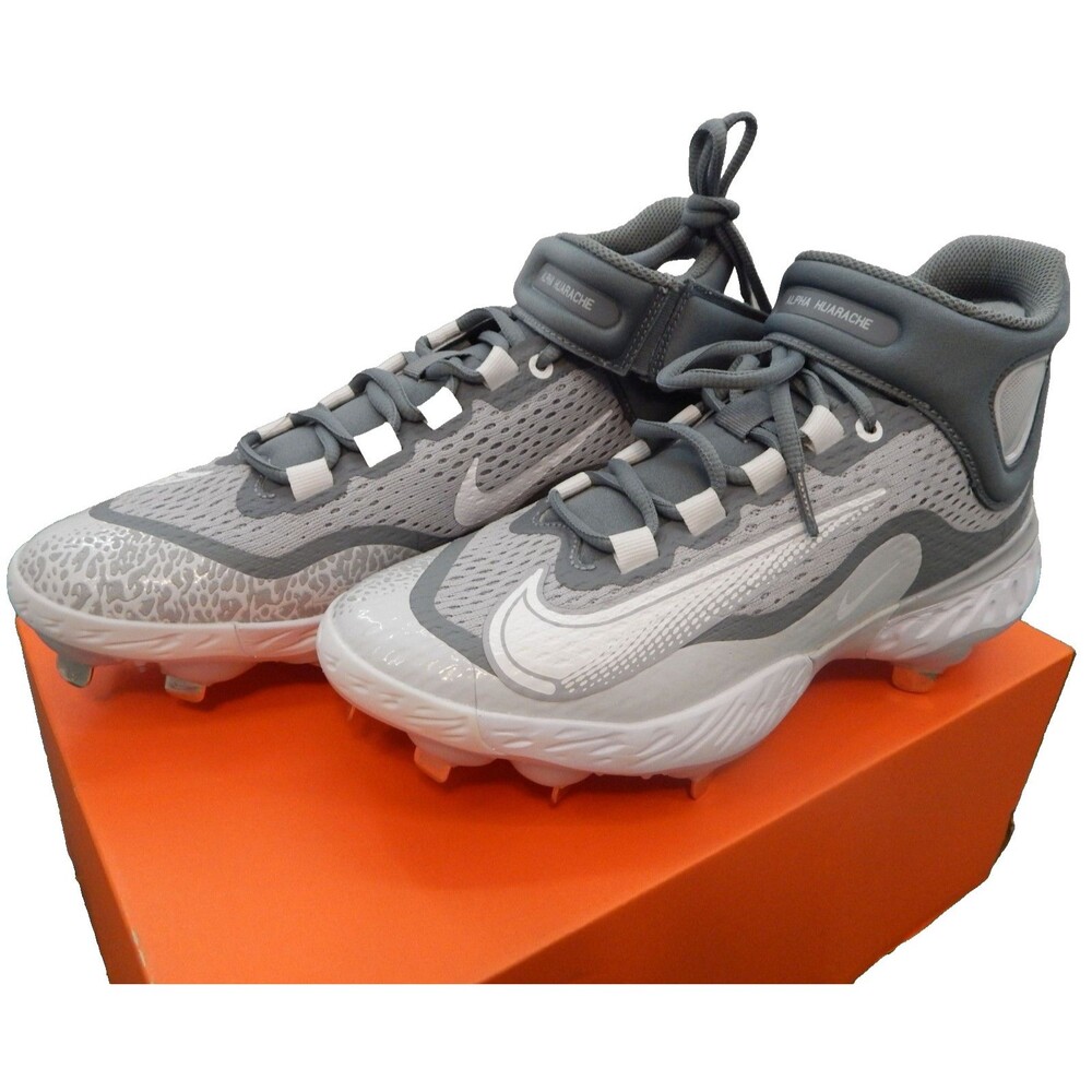 Men’s Size 7.5 Nike Alpha Huarache Elite 4 Mid Baseball Cleats Gray DJ6520-012